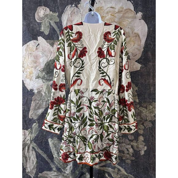 New Anthropologie Farm Rio Long-Sleeve Printed Wrap Mini Dress Size Large - Picture 4 of 8